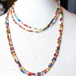 Set of 2 Native American Micro Glass Beaded Jewelry Necklace Multi Color 20"